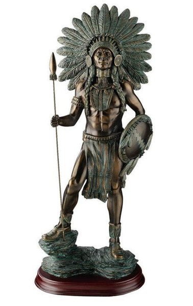 Chieftain Warrior Native American Sculpture Indian Proud Statue